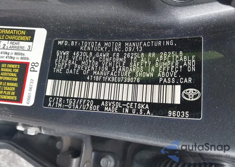 2014 Toyota Camry Se Sport z USA, uszkodzony, nr VIN 4T1BF1FK9EU739076